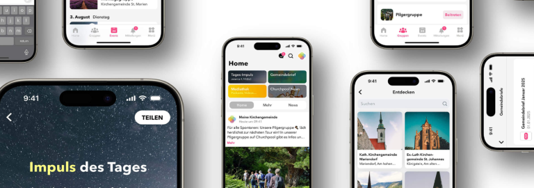 Handys auf denen die Churchpoolapp geöffnet ist